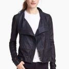 NEW Authentic VINCE Colorblock Asymmetrical Leather Scuba Jacket, Coastal/Black