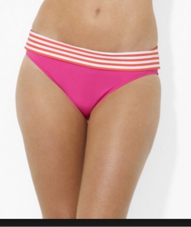 NWT Ralph Lauren Regatta Stripe Banded Hipster Bikini Bottom Pink/Orange Size12