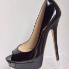 NEW JIMMY CHOO Vibe Black Patent Leather Peep-Toe Pumps (Size 36) - MSRP $795.00