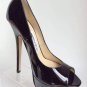 NEW JIMMY CHOO Vibe Black Patent Leather Peep-Toe Pumps (Size 36) - MSRP $795.00