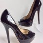 NEW JIMMY CHOO Vibe Black Patent Leather Peep-Toe Pumps (Size 36) - MSRP $795.00