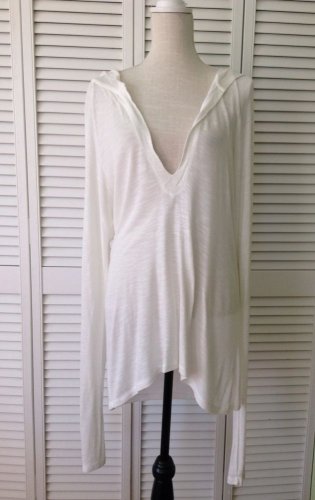 New A Tee Squared A.T. 2 Ivory Linen Hooded Long Sleeves Beach Cover Up top SzXL