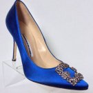 NEW MANOLO BLAHNIK Hangisi Satin Pumps, Cobalt Blue (Size 38 & 38.5) - MSRP $965