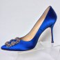 NEW MANOLO BLAHNIK Hangisi Satin Pumps, Cobalt Blue (Size 38 & 38.5) - MSRP $965