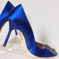 NEW MANOLO BLAHNIK Hangisi Satin Pumps, Cobalt Blue (Size 38 & 38.5) - MSRP $965