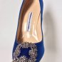 NEW MANOLO BLAHNIK Hangisi Satin Pumps, Cobalt Blue (Size 38 & 38.5) - MSRP $965