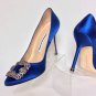 NEW MANOLO BLAHNIK Hangisi Satin Pumps, Cobalt Blue (Size 38 & 38.5) - MSRP $965