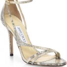 NEW JIMMY CHOO Gold Valdez Snake-Embossed Leather Sandals (Size 36)