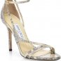NEW JIMMY CHOO Gold Valdez Snake-Embossed Leather Sandals (Size 36)