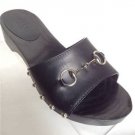 NEW GUCCI Black Leather Horsebit Wooden Platform Clog Sandals (Size 35) - $595