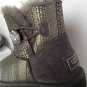 NEW Authentic UGG AUSTRALIA Mini Bailey Button Bling Boots, Gray/Silver (Size 8)