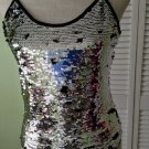 NEW Chris & Carol Reversible Sequin Top In Silver Or Reverse To Black (Size S)