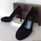 NEW Authentic GUCCI Goldie Black Suede Round Toe Platform Pumps (Size 37.5)