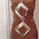 NEW SHERI BODELL SILK/ALUMINUM  HALTER DRESS IN TOBACCO (Size S)-MSRP $305.00!