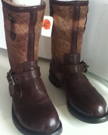 NEW Authentic UGG COLLECTION Brown  Moto Boots (Size 5.5) - Made in Italy