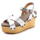NEW FLOGG Piper Wedge Platform Sandals in Silver
