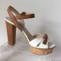 NEW Authentic PRADA Bicolor Leather Cork Platform Sandals - White (Size 37.5)