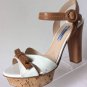 NEW Authentic PRADA Bicolor Leather Cork Platform Sandals - White (Size 37.5)