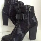 NEW Authentic PRADA Black & Camo Leather & Nylon Heeled Combat Boots (Size 37.5)