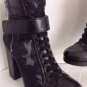 NEW Authentic PRADA Black & Camo Leather & Nylon Heeled Combat Boots (Size 37.5)