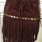 NEW LUCKY BRAND Nirvana Suede Fringe Drawstring Shoulder Bag/Chocolate - $168.00