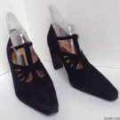NEW OMBELINE PARIS "Gloria" Vintage Black Suede Crystal Buckle Strappy Pumps