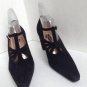 NEW OMBELINE PARIS "Gloria" Vintage Black Suede Crystal Buckle Strappy Pumps