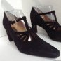 NEW OMBELINE PARIS "Gloria" Vintage Black Suede Crystal Buckle Strappy Pumps