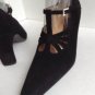 NEW OMBELINE PARIS "Gloria" Vintage Black Suede Crystal Buckle Strappy Pumps