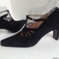 NEW OMBELINE PARIS "Gloria" Vintage Black Suede Crystal Buckle Strappy Pumps
