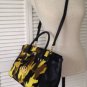 NEW Authentic MICHAEL KORS YELLOW CAMO/BLACK LEATHER LARGE SATCHEL- MSRP $548.00