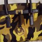 NEW Authentic MICHAEL KORS YELLOW CAMO/BLACK LEATHER LARGE SATCHEL- MSRP $548.00