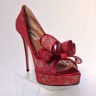 NEE Authentic VALENTINO Coutour Bow Lace Platform Pumps in Red (Size 39.5)