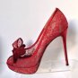 NEE Authentic VALENTINO Coutour Bow Lace Platform Pumps in Red (Size 39.5)