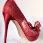 NEE Authentic VALENTINO Coutour Bow Lace Platform Pumps in Red (Size 39.5)