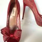 NEE Authentic VALENTINO Coutour Bow Lace Platform Pumps in Red (Size 39.5)