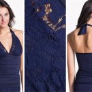 Brand NWT Tommy Bahama Lace Ahoy Halter Cup Navy Tankini Top Sz M)MSRP $98.00