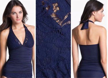 Brand NWT Tommy Bahama Lace Ahoy Halter Cup Navy Tankini Top Sz M)MSRP $98.00
