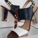 NEW JIMMY CHOO Marana Green & White Embossed Snakeskin T-Strap Sandals (Size 41)