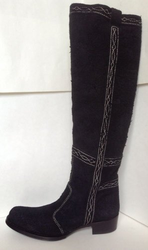 NEW GIANNI BARBATO Tall Boot In Black Feathered Suede (Size 40) - MSRP $1410.00!