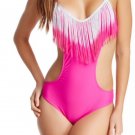 NWT The Bikini Lab Monokini Dk. Pink Fringe Cutout Sides Size Medium $66.00