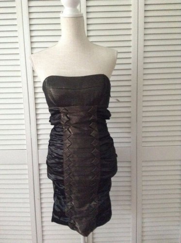 Nwt Nicole Miller Black/gold Strapless Bodycon  Dress (Size 0) MSRP $430.00