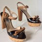 NEW Authentic PRADA Bicolor Leather Cork Platform Sandals - Black (Size 37.5) -
