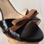 NEW Authentic PRADA Bicolor Leather Cork Platform Sandals - Black (Size 37.5) -