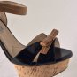 NEW Authentic PRADA Bicolor Leather Cork Platform Sandals - Black (Size 37.5) -