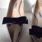 Authentic PRADA Metallic Patent Leather Bow Kitten Heels Silver/Black-Size 37.5