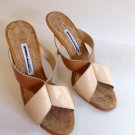 Authentic MANOLO BLAHNIK Dalema Cork and Leather X-Cross Slide (Size 38.5)