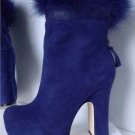 NEW Authentic ALICE + OLIVIA Cobalt Reyna Rabbit Fur-Trimmed Platform Ankle Boot