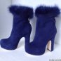 NEW Authentic ALICE + OLIVIA Cobalt Reyna Rabbit Fur-Trimmed Platform Ankle Boot