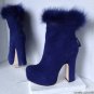 NEW Authentic ALICE + OLIVIA Cobalt Reyna Rabbit Fur-Trimmed Platform Ankle Boot